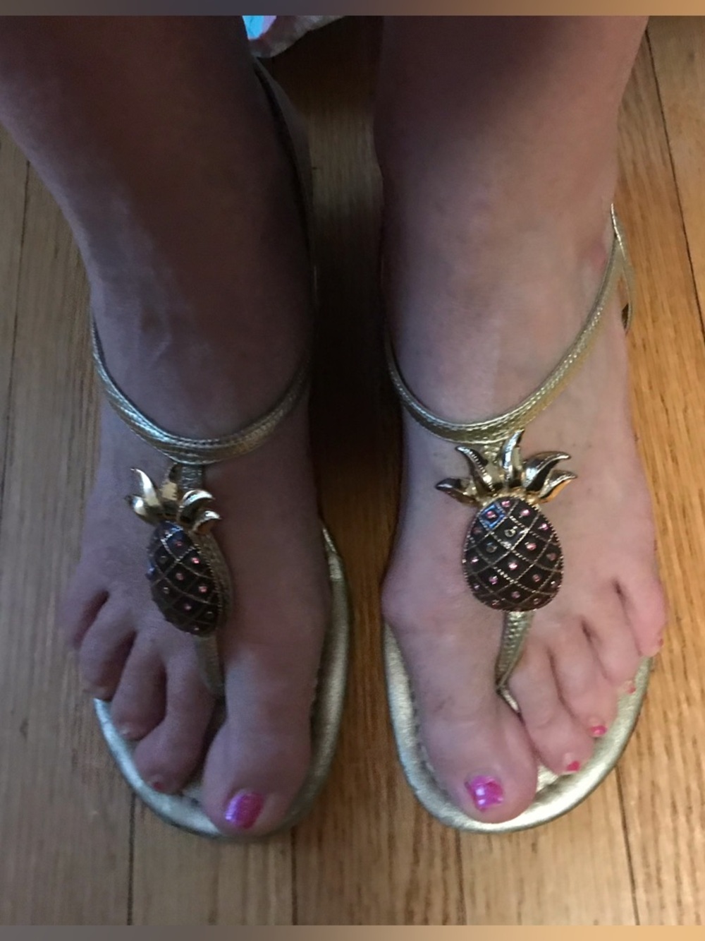 Lilly Pulitzer Gold Pineapple T-Strap Sandals, Sz 8M